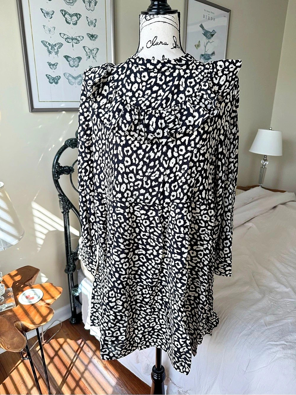 Zara Animal Print Mini Dress in Black & White Size Medium